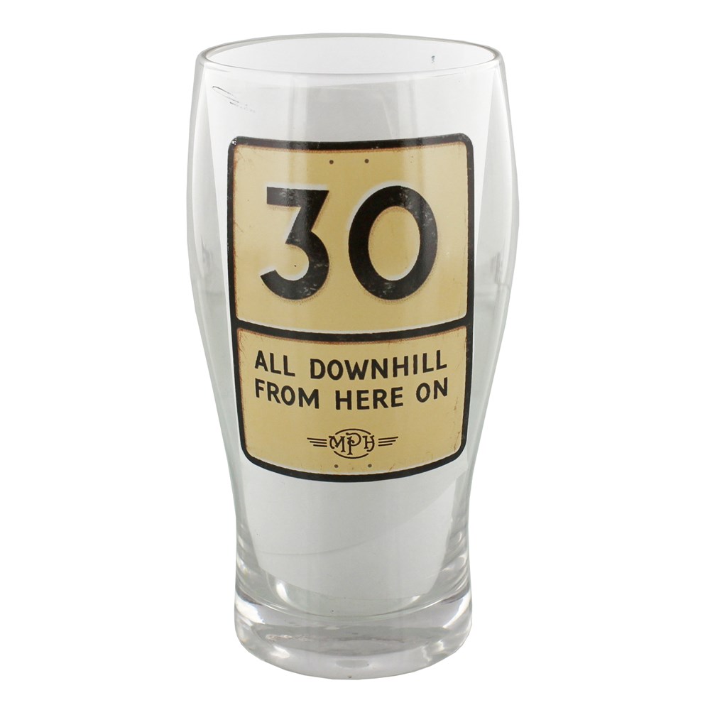 MPH Age 30 Male Downhill Road Sign Pint Glass In Gift Box RRP 6.99 CLEARANCE XL 1.99 or 2 for 3